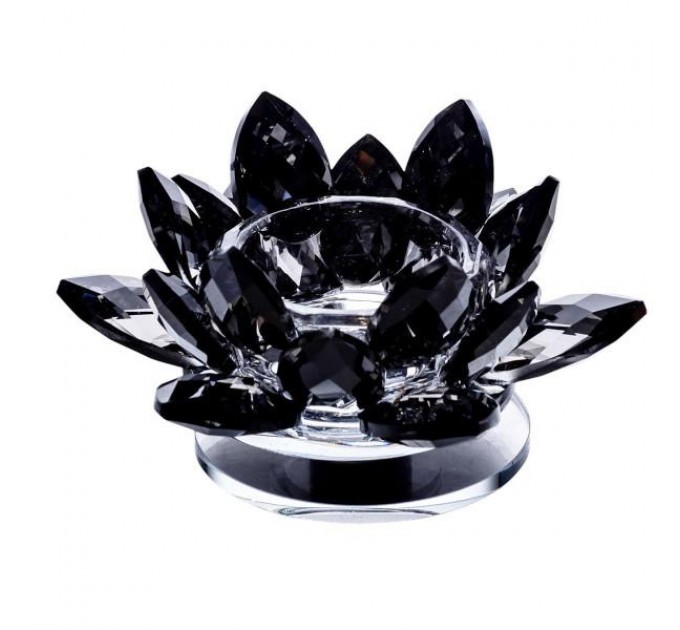 Підсвічник декоративний "Кришталева квітка лотоса" скляний 6 см сірий
