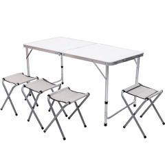 Стіл для пікніка розкладний зі стільцями 120*60*70/61/54 см, білий