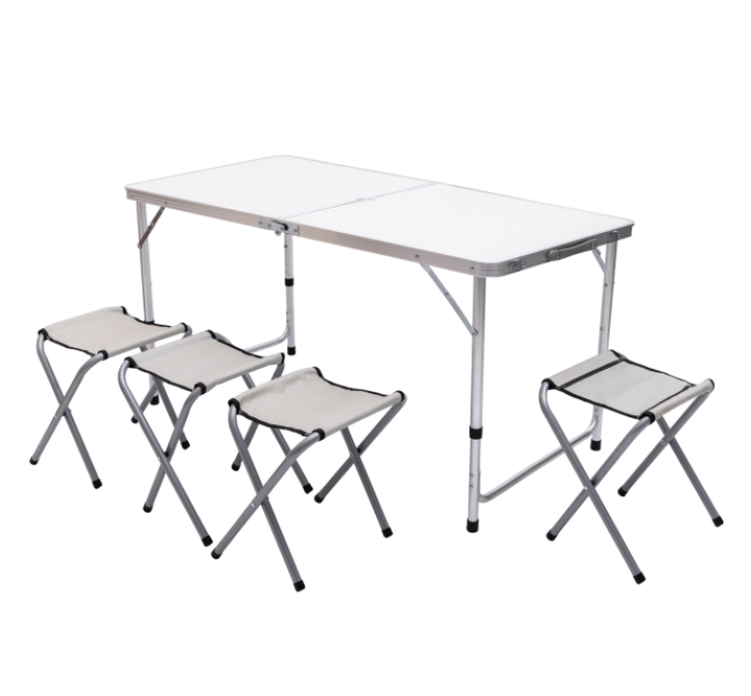Стіл для пікніка розкладний зі стільцями 120*60*70/61/54 см, білий