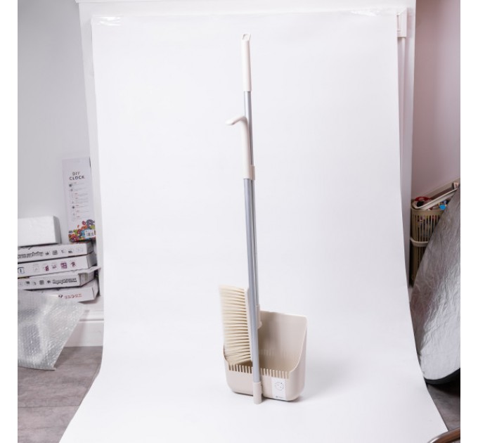 Набір для прибирання щітка та совок з довгою ручкою 82 см, бежевий