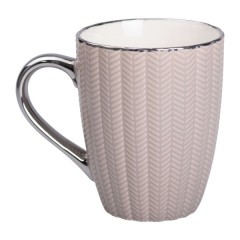 Чашка керамічна 400 мл зі сріблястою ручкою, кремовий