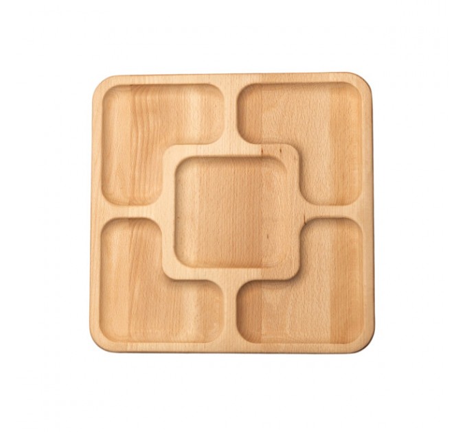 Менажниця дерев'яна 25*25 см на 5 секцій, ясен