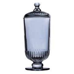 Цукерниця скляна на ніжці з кришкою, сірий