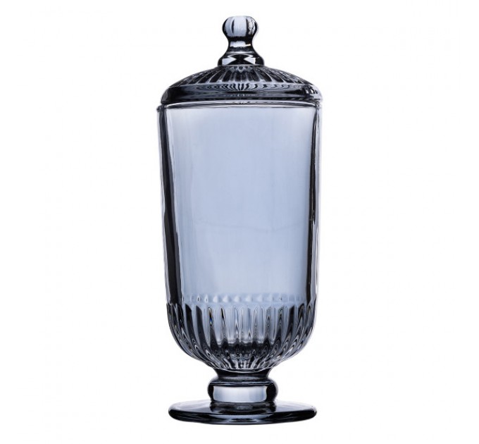 Цукерниця скляна на ніжці з кришкою, сірий