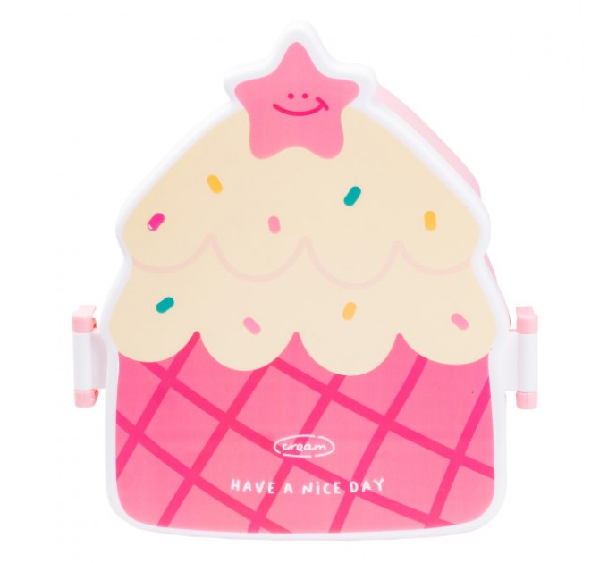 Ланч-бокс детский со столовыми приборами Cake 20*18*8 см, розовый