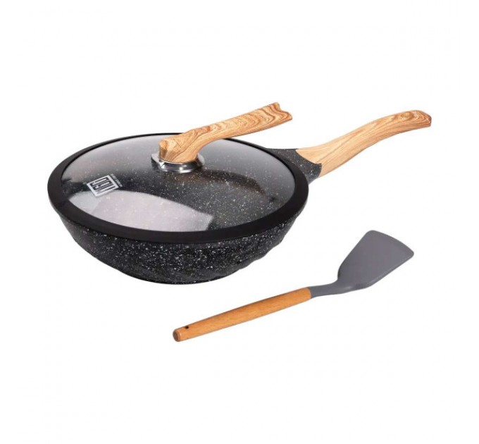 Сковорода ВОК MGC алюминиевая 30 см с антипригарным покрытием и кухонной лопаткой, черный