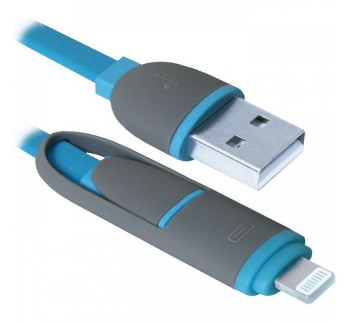 Дата кабель USB 2.0 AM to Lightning + Micro 5P 1.0m blue Defender (87487)