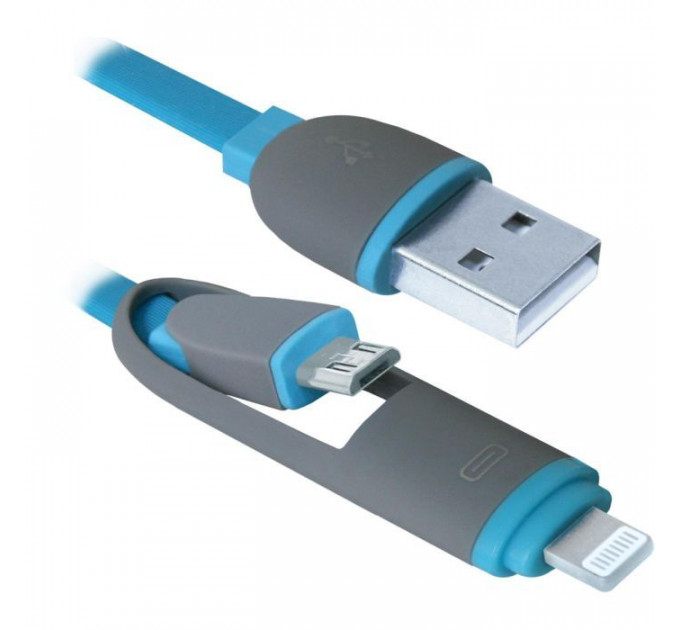 Дата кабель USB 2.0 AM to Lightning + Micro 5P 1.0m blue Defender (87487)