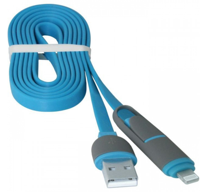 Дата кабель USB 2.0 AM to Lightning + Micro 5P 1.0m blue Defender (87487)