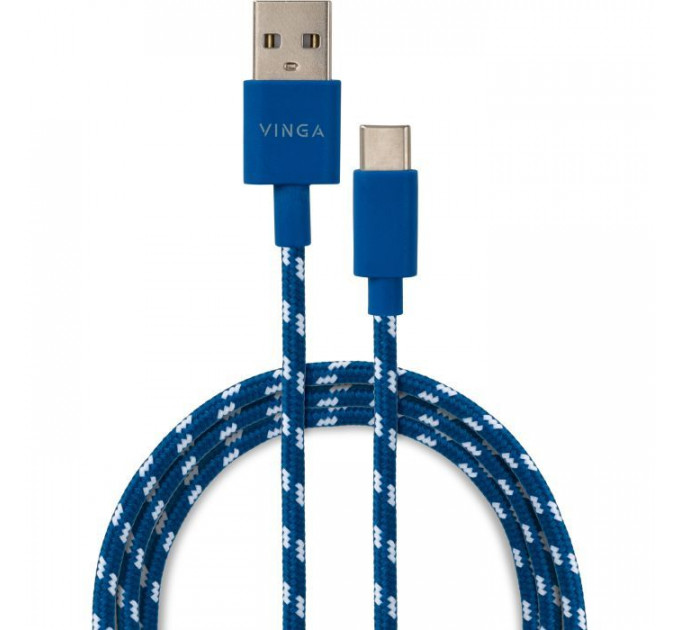 Дата кабель USB 2.0 AM to USB-C 1.0m 2color nylon blue Vinga (VCPDCTCNB31B)