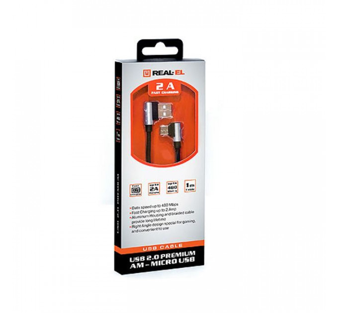 Дата кабель USB 2.0 AM to Micro 5P 1.0m Premium black REAL-EL (EL123500031)