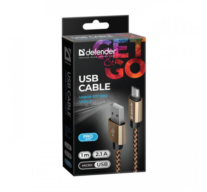 Дата кабель USB 2.0 AM to Micro 5P 1.0m USB08-03T gold Defender (87800)