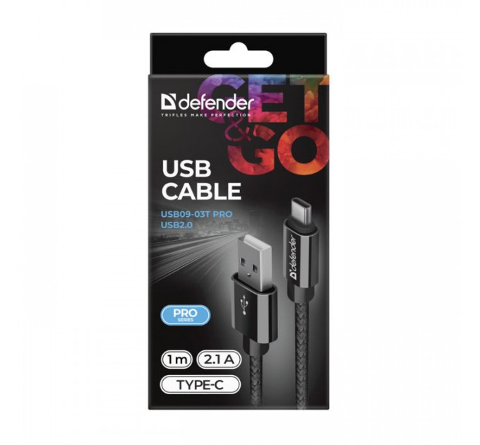 Дата кабеля USB 2.0 AM to USB-C 1.0m PRO Black Defender (87814)