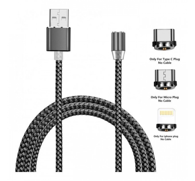 Дата кабель USB 2.0 AM to Lightning + Micro 5P + USB-C 1.2m Magneto gre XoKo (SC-350MGNT-GR)