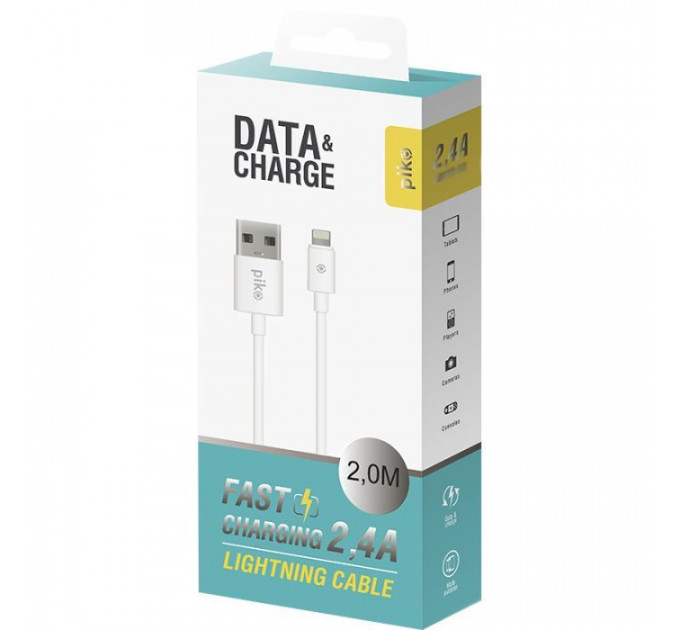 Дата кабель USB 2.0 AM to Lightning 2.0m white Piko (1283126493867)