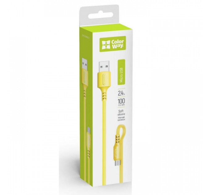 Дата кабель USB 2.0 AM to Micro 5P 1.0m soft silicone yellow ColorWay (CW-CBUM043-Y)