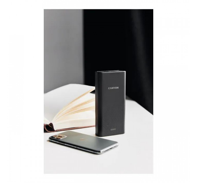 Батарея універсальна Canyon 20000mAh, Input 5V\/2A, Output 5V\/2.1A(Max), Black (CNE-CPB2001B)