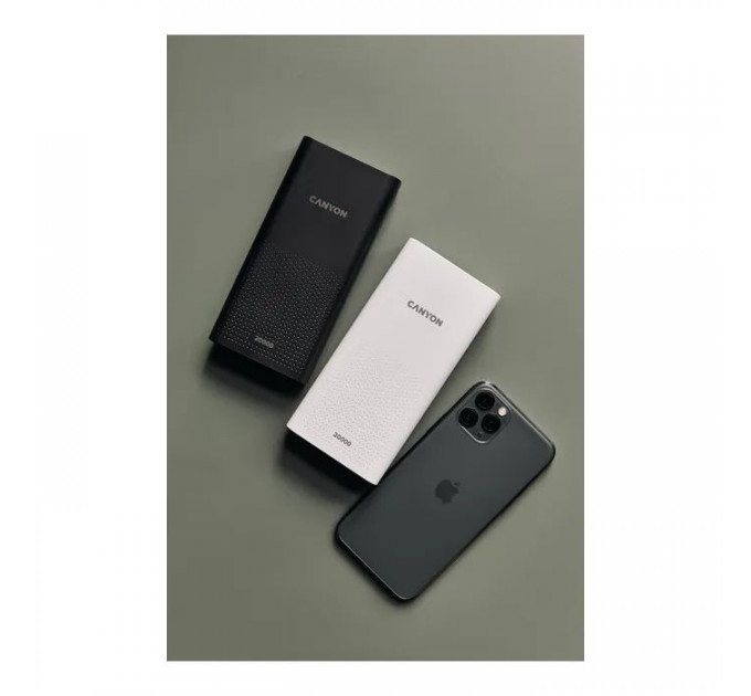 Батарея універсальна Canyon 20000mAh, Input 5V\/2A, Output 5V\/2.1A(Max), Black (CNE-CPB2001B)