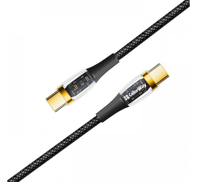Дата кабель USB-C to USB-C 1.2m 5A 100W transparent head ColorWay (CW-CBPDCC053-BK)