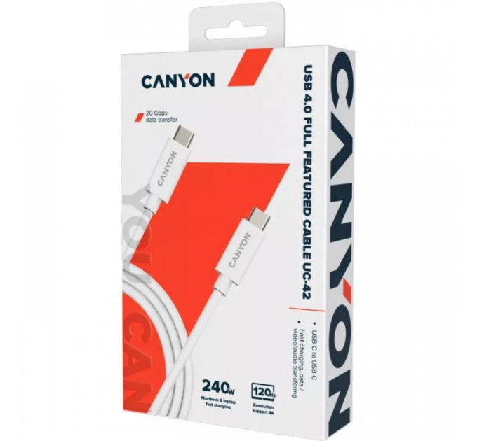 Дата кабель USB-C to USB-C 2.0m UC-42 5A 240W(ERP) E-MARK, white Canyon (CNS-USBC42W)