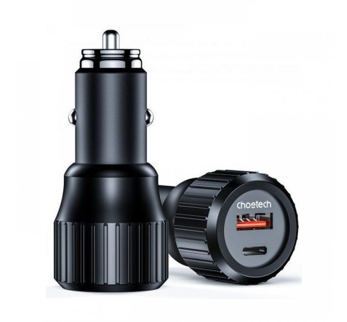 Зарядний пристрій Choetech car USB-A\/USB-C 63W QC3.0\/PD\/PPS black (TC0010-BK)