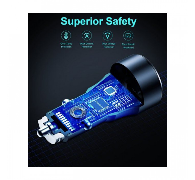 Зарядний пристрій Choetech car USB-A\/USB-C 63W QC3.0\/PD\/PPS black (TC0010-BK)