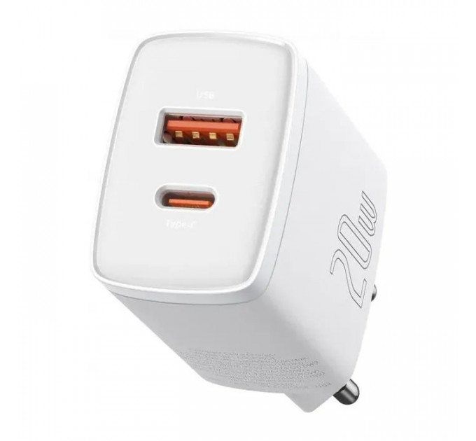 Зарядний пристрій Baseus Compact Quick Charger U+C 20W EU White (CCXJ-B02)