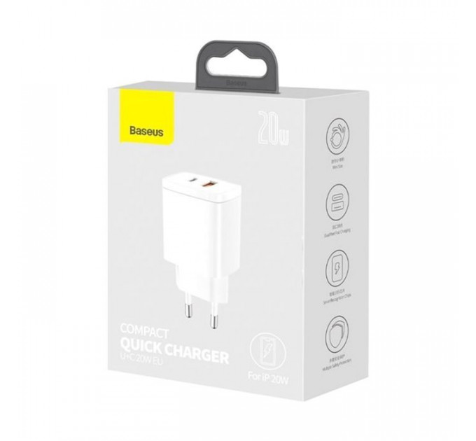 Зарядний пристрій Baseus Compact Quick Charger U+C 20W EU White (CCXJ-B02)