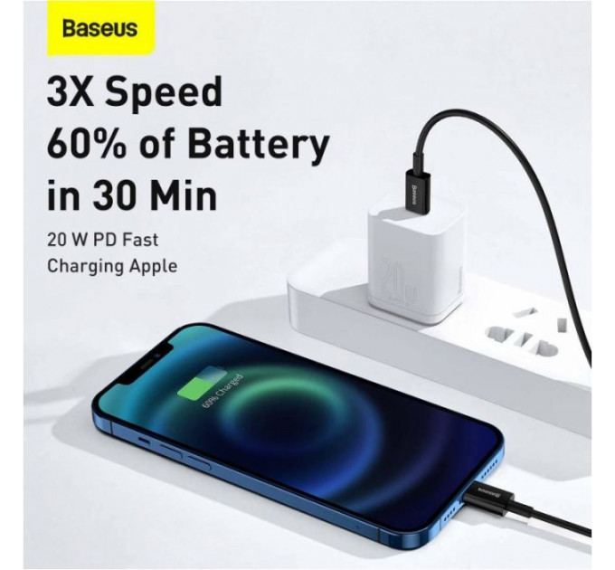 Дата кабель USB-C to Lightning 1.0m 20W Superior Series Black Baseus (CATLYS-A01)