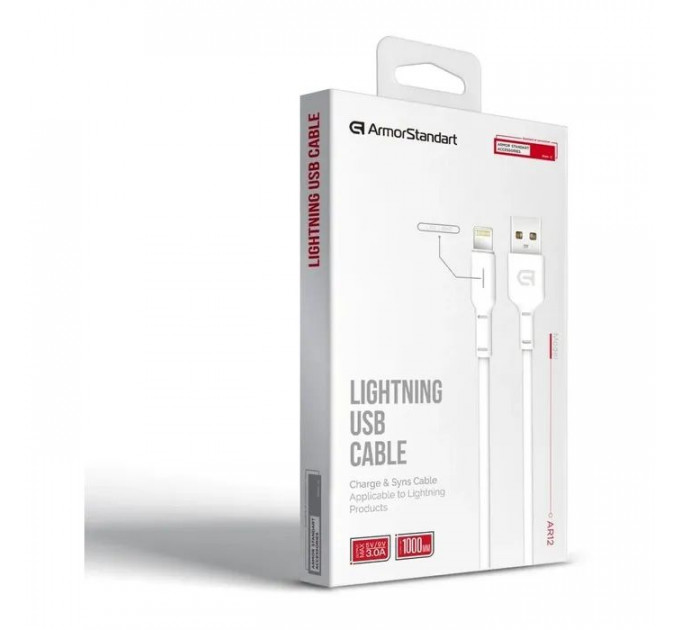 Дата кабель USB 2.0 AM to Lightning 1.0m AR12 3A white Armorstandart (ARM59531)