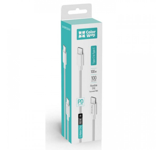 Дата кабель USB-C to USB-C 1.0m 5A 100W white ColorWay (CW-CBPDCC058-WT)