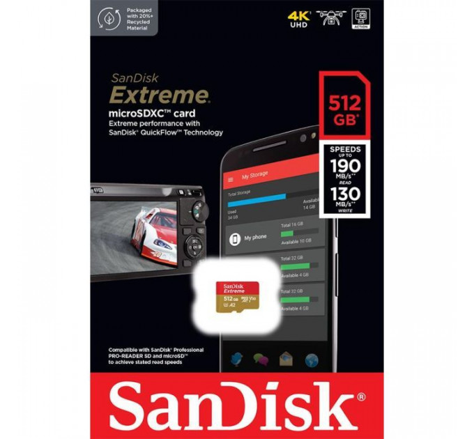 Карта памяти SanDisk 512GB microSD class 10 UHS-I U3 V30 Extreme (SDSQXAV-512G-GN6MN)