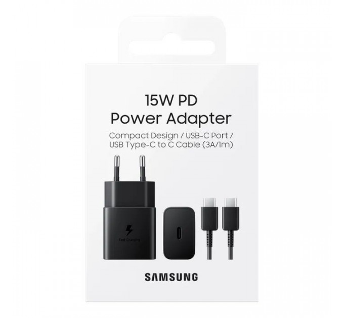 Зарядний пристрій Samsung USB-С 15W Black + Cable USB-C 1m (EP-T1510XBEGEU)