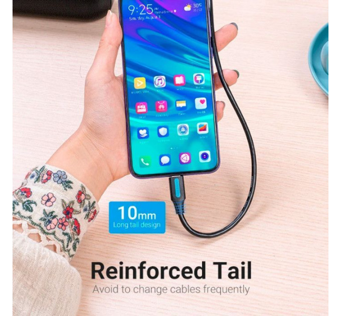 Дата кабель USB 2.0 AM to USB-C 0.5m 5.0A (25W) PVC black VENTION (CORBD)