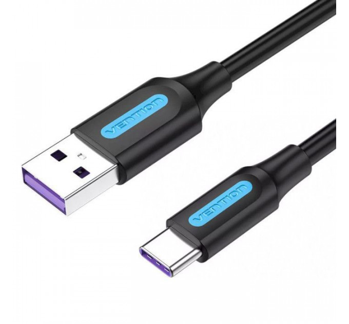 Дата кабель USB 2.0 AM to USB-C 0.5m 5.0A (25W) PVC black VENTION (CORBD)