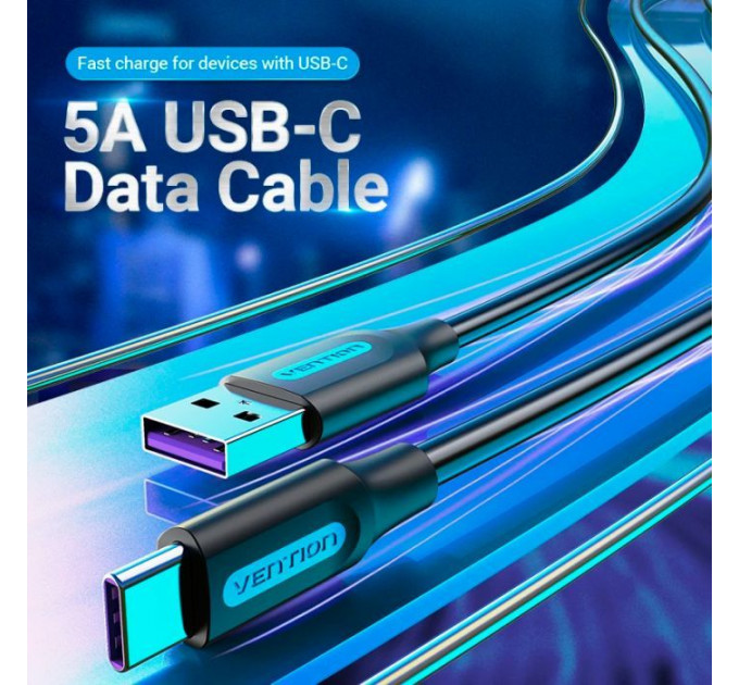 Дата кабель USB 2.0 AM to USB-C 0.5m 5.0A (25W) PVC black VENTION (CORBD)
