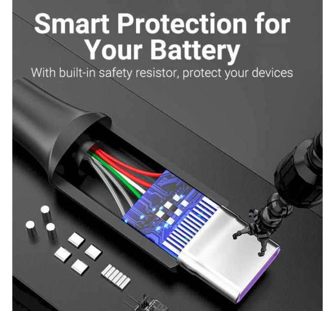 Дата кабель USB 2.0 AM to USB-C 0.5m 5.0A (25W) PVC black VENTION (CORBD)