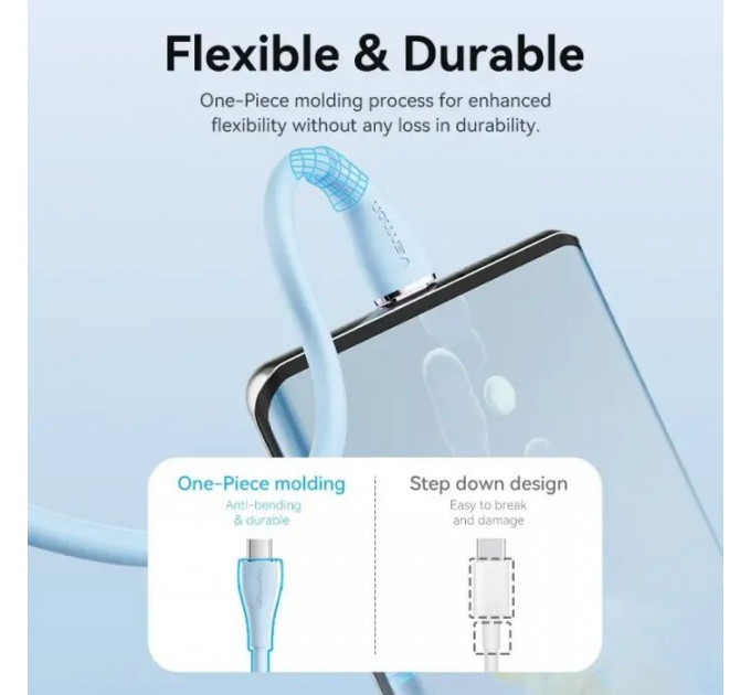 Дата кабель USB-C to USB-C 1.0m USB2.0 100W (20V\/5A) Light Blue Silicone VENTION (TAWSF)