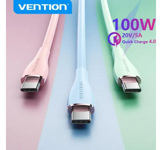 Дата кабель USB-C to USB-C 1.0m USB2.0 100W (20V\/5A) Light Blue Silicone VENTION (TAWSF)