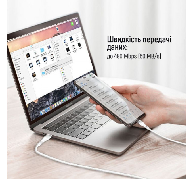 Дата кабеля USB-C to USB-C 1.0m (PD Fast Charging 240W) 5А white ColorWay (CW-CBPDCC065-WT)