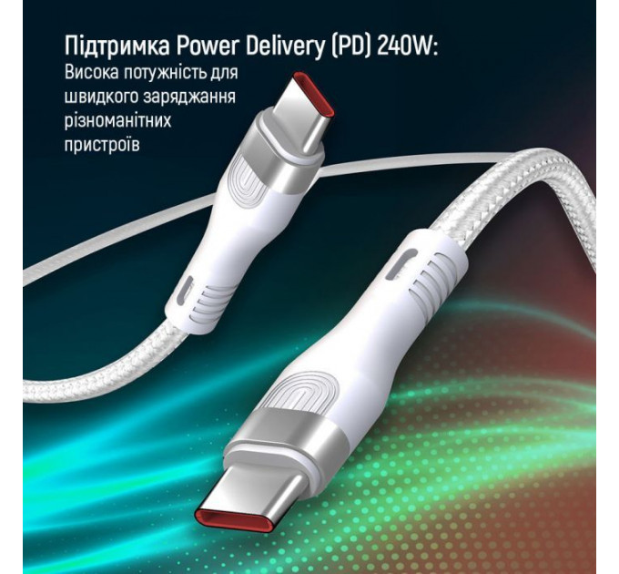 Дата кабеля USB-C to USB-C 1.0m (PD Fast Charging 240W) 5А white ColorWay (CW-CBPDCC065-WT)