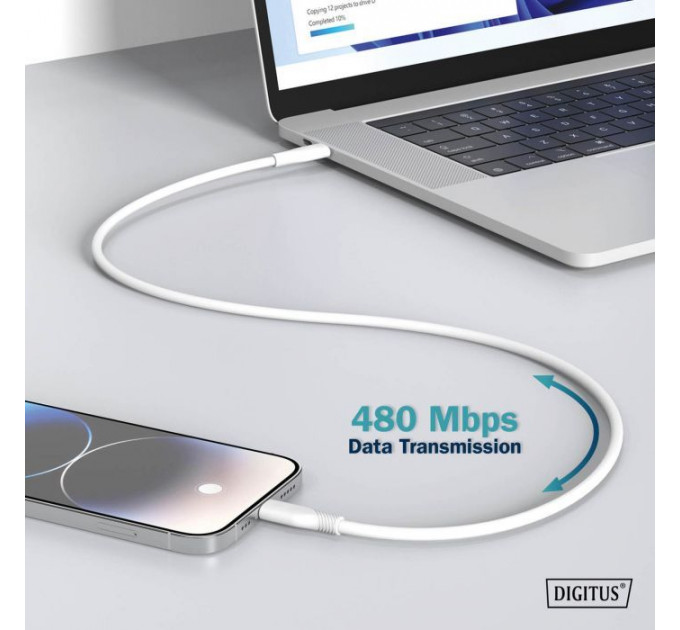 Дата кабель USB-C to Lightning 2.0m USB 2.0 60W silicone white Digitus (AK-600110-020-W)