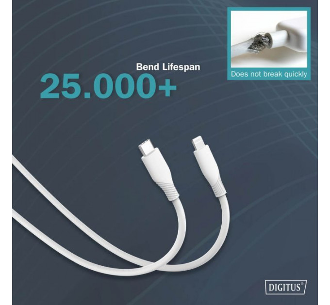 Дата кабель USB-C to Lightning 2.0m USB 2.0 60W silicone white Digitus (AK-600110-020-W)