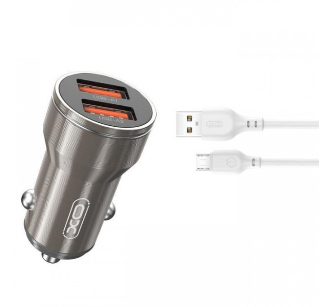Зарядний пристрій XO CC48 2.4A\/2 USB + microUSB Grey (XO-CC48m-GR)