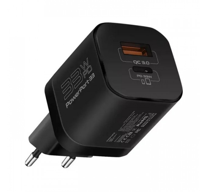 Зарядное устройство Promate 33W USB-C+USB-A (powerport-33.black) Зарядное устройство Promate 33W USB-C+USB-A (powerport-33.black)