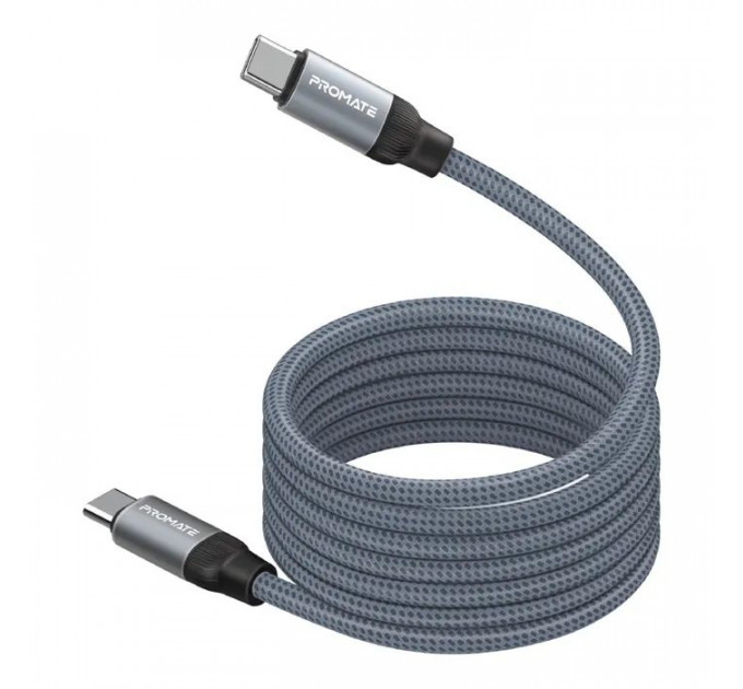 Дата кабель USB-C to USB-C 1.2m Promate (springy.grey)