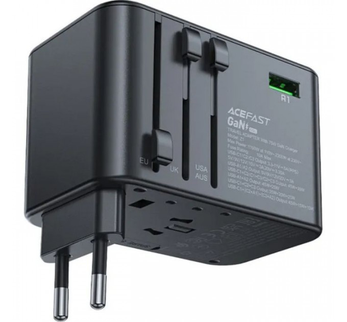 Зарядний пристрій Acefast 5xUSB 75W (3xUSB-C + 2xUSB-A) Gan Z1 Fast Charger (6974316282495)