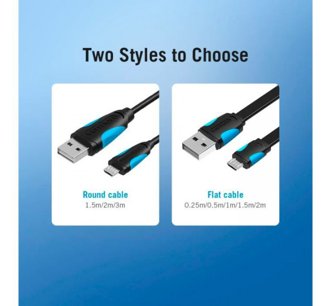 Дата кабеля USB 2.0 AM to Micro 5P 0.5m Black VENTION (VAS-A08-B050)