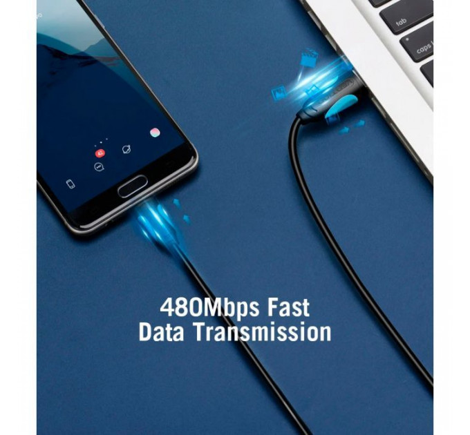 Дата кабеля USB 2.0 AM to Micro 5P 0.5m Black VENTION (VAS-A08-B050)