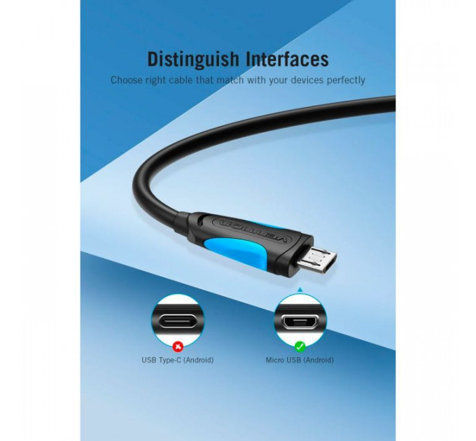 Дата кабеля USB 2.0 AM to Micro 5P 0.5m Black VENTION (VAS-A08-B050)